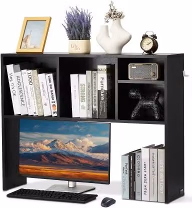 Libreria da Scrivania VEVOR in Legno Nero con 1 Livello e Piedini Antiscivolo, Organizer per Ufficio e Casa, L: 94 cm, P: 24 cm, H: 73 cm