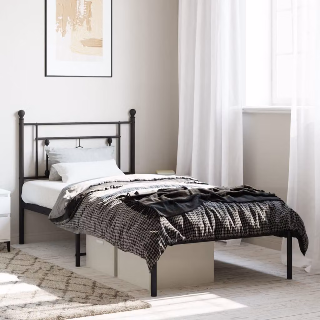 vidaXL Giroletto con Testiera in Metallo Nero L/P/H: 90 x 190 cm