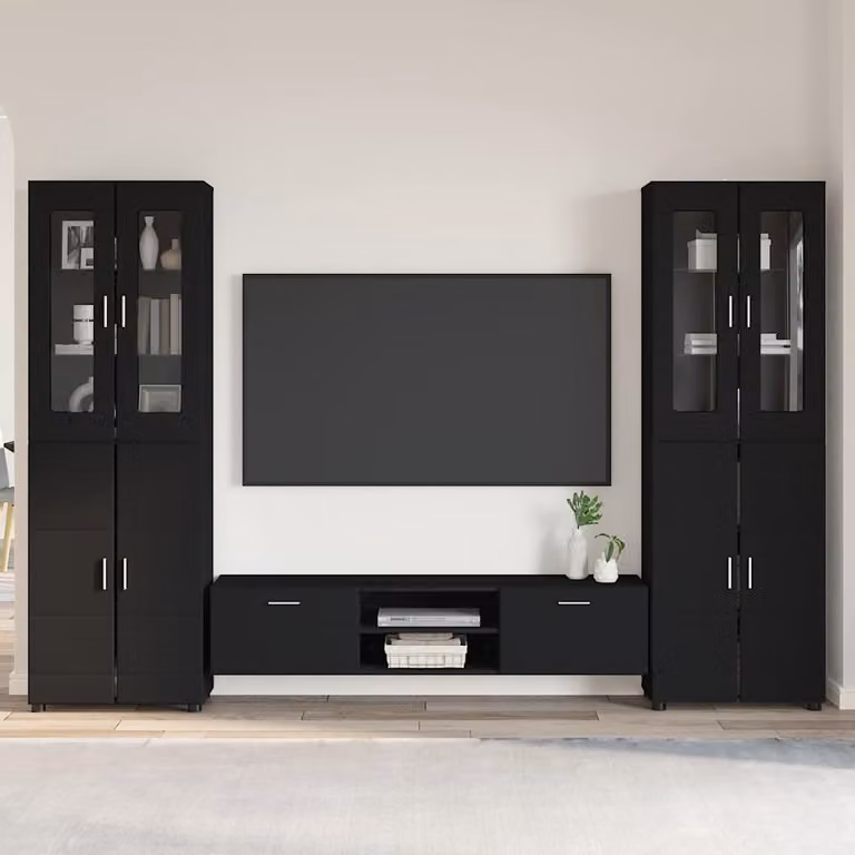 Set mobile TV moderno vidaXL FLORIN in 3 pezzi nero opaco L: 150 cm, P: 39 cm, H: 30 cm