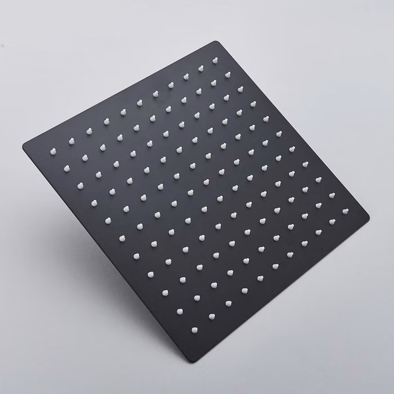 Testina doccia a soffitto quadrata, da montare a parete - 30,5 cm - Ultraleggera - Acciaio inossidabile - Fissa - Effetto pioggia - Nero opaco