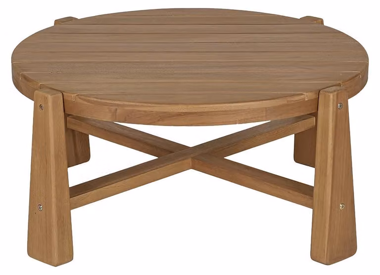 Miliboo - Tavolino da giardino rotondo in legno di teak massello, diametro 82 cm, modello CAROLINA