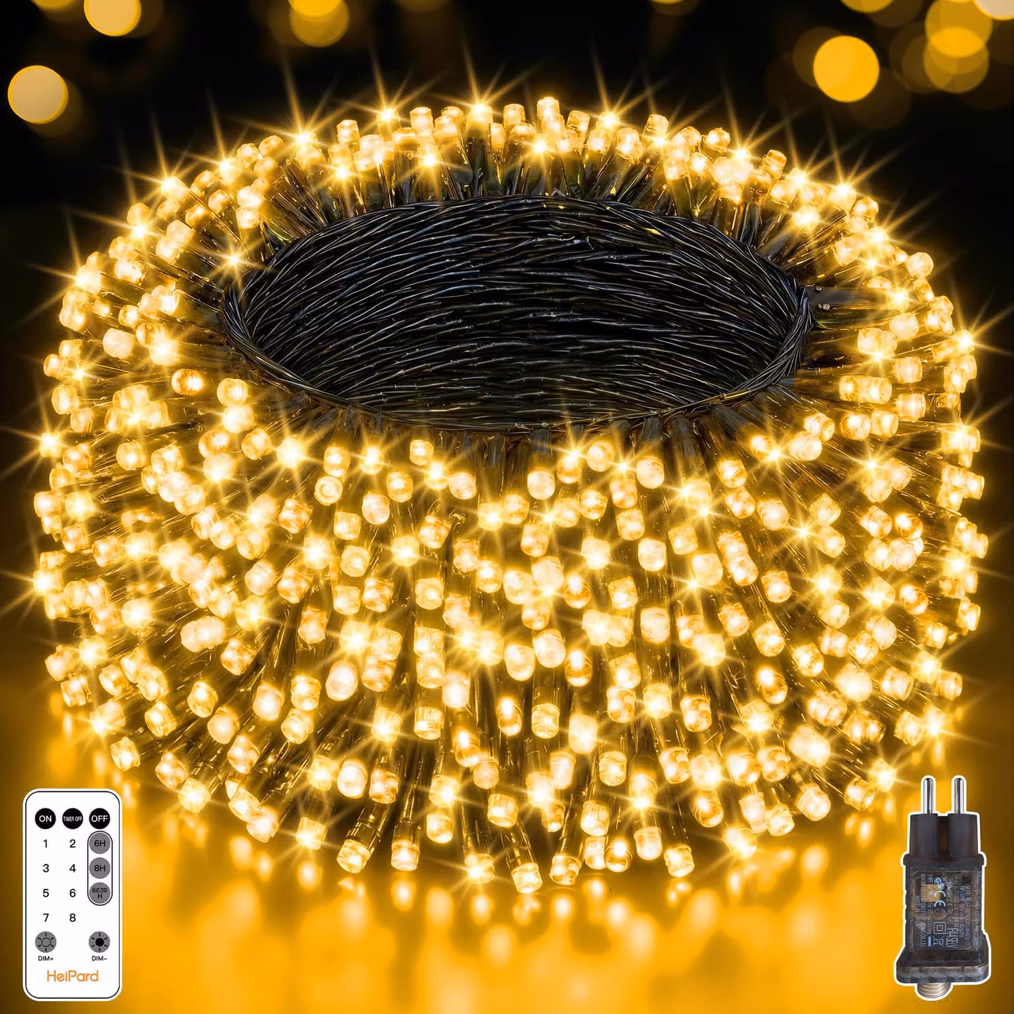 Catena luminosa da 30 metri, luce bianco caldo, 300 LED, filo in rame, 6 W, 220 V