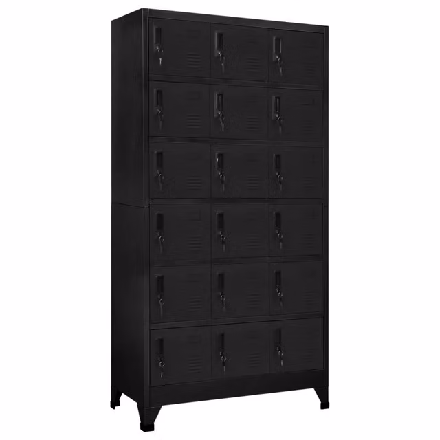 Armadietto contenitore moderno HELLOSHOP26 in metallo nero opaco con serratura e ante a battente, ideale per ufficio o casa, L: 90 cm, P: 40 cm, H: 180 cm
