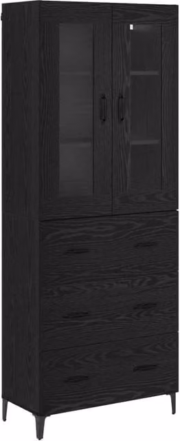 Credenza | Madia | Buffet da pranzo | Armadio da pranzo Rovere Nero 69,5 x 34 x 180 cm Legno multistrato
