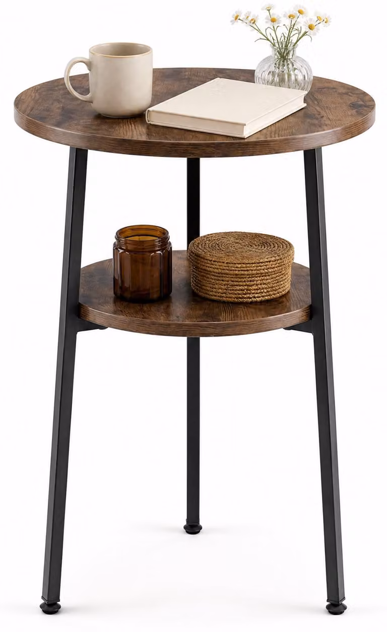 Tavolino KOMFOTTEU, forma rotonda, diametro 39 cm, tavolino da salotto piccolo con 2 ripiani, tavolino ausiliario con gambe in acciaio, tavolino da caffè, moderno tavolino per divano, ideale per soggiorno e camera da letto