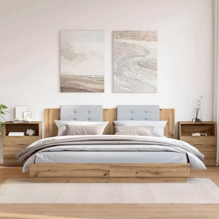 Set di 2 comodini vidaXL in legno multistrato color rovere, design moderno e sospeso per la tua camera da letto, L 50 cm x P 32 cm x H 60 cm