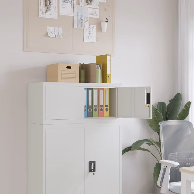 vidaXL Armadio Classificatore in Metallo con Ante a Battente e Serratura, Grigio e Bianco, L 90 x P 40 x H 40 cm