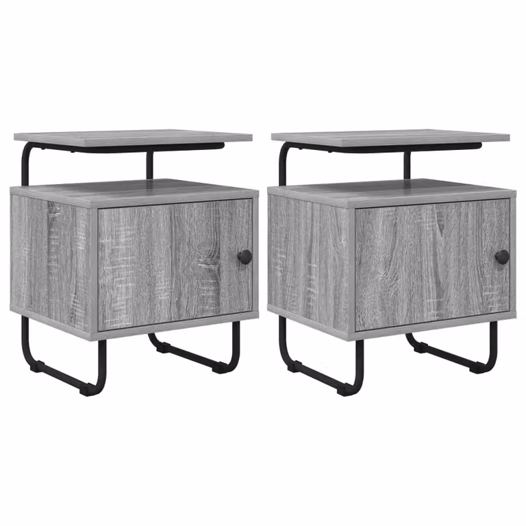 Set di 2 Armadi da Notte vidaXL in Legno Ingegnerizzato e Metallo, Colore Grigio e Nero, Stile Moderno