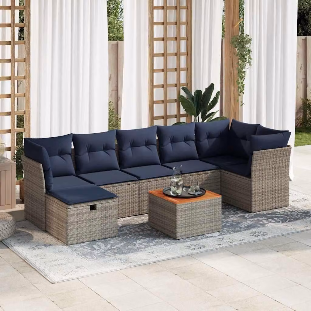 Maison Exclusive - Set di 8 divani da giardino con cuscini, grigio, polyrattan