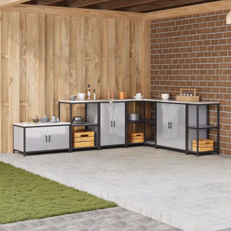 vidaXL Armadietto da Cucina e Giardino HATTEM Argento in Metallo con Ante a Battente e Ripiani Interni L/P/H: 92 x 50 x 60 cm