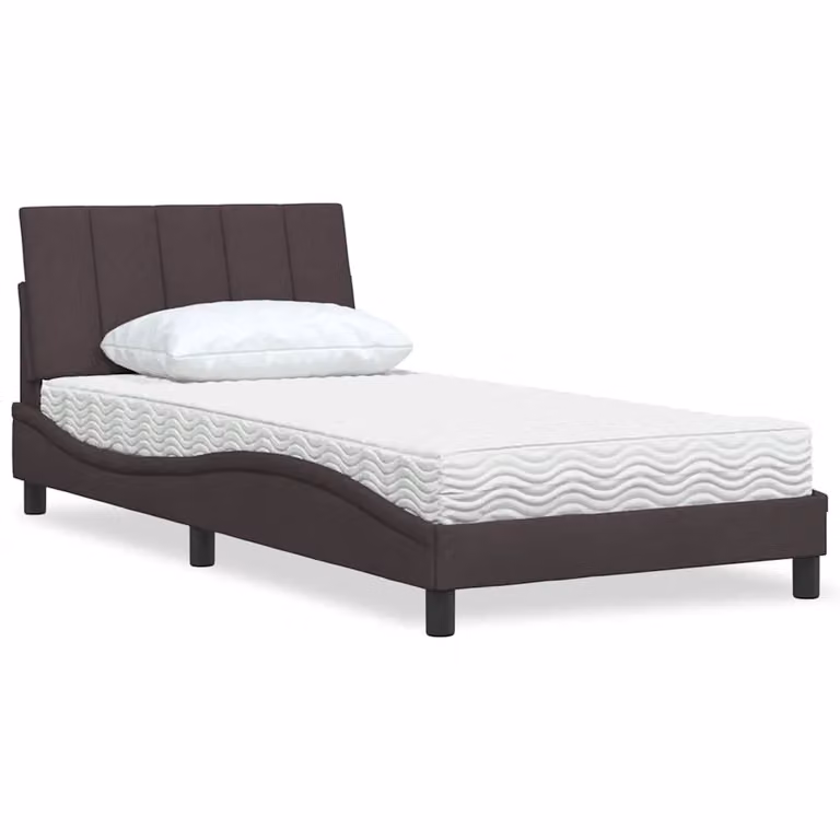 Letto con Materasso Hanko vidaXL in Tessuto Marrone e Bianco, L/P/H: 100 x 200 cm