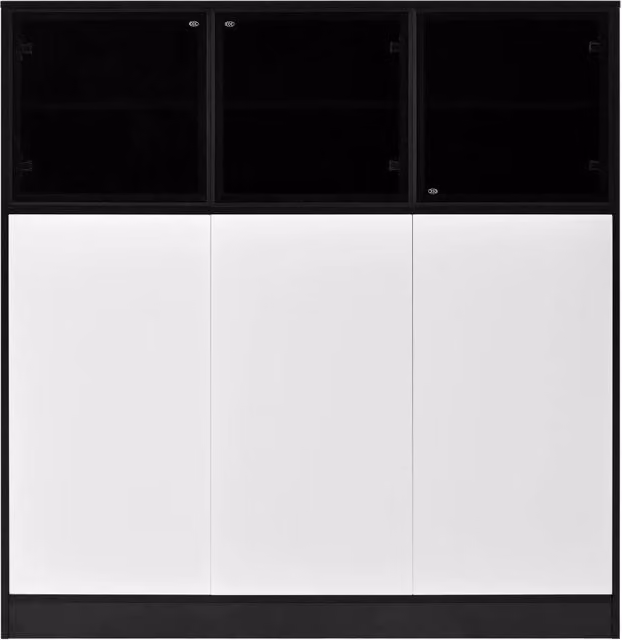 Mobile da Cucina e Soggiorno con Illuminazione LED, 3 Ante in Vetro, 3 Ante Bianche, 100x40x105 cm, Bianco e Nero