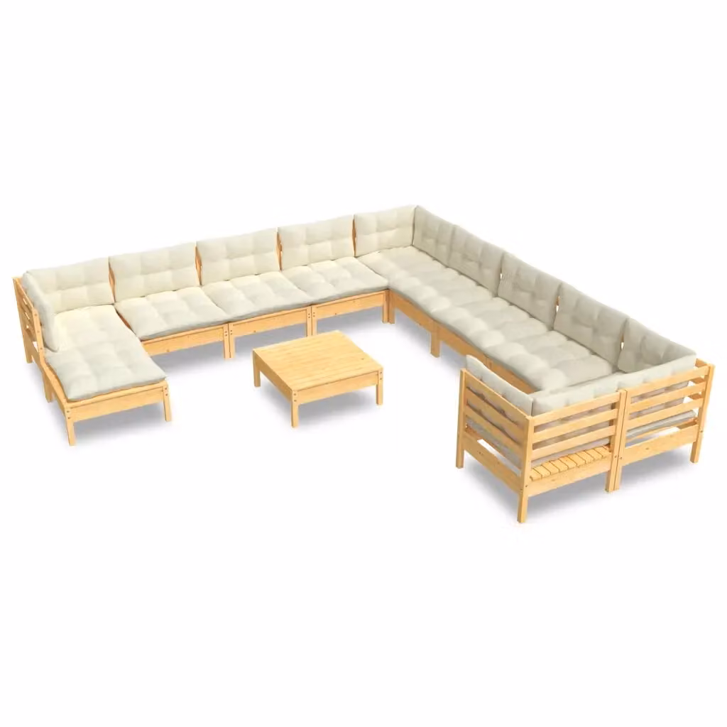 Set di Divani da Giardino a Forma di U vidaXL in Legno Massello di Pino con Cuscini Beige – 2