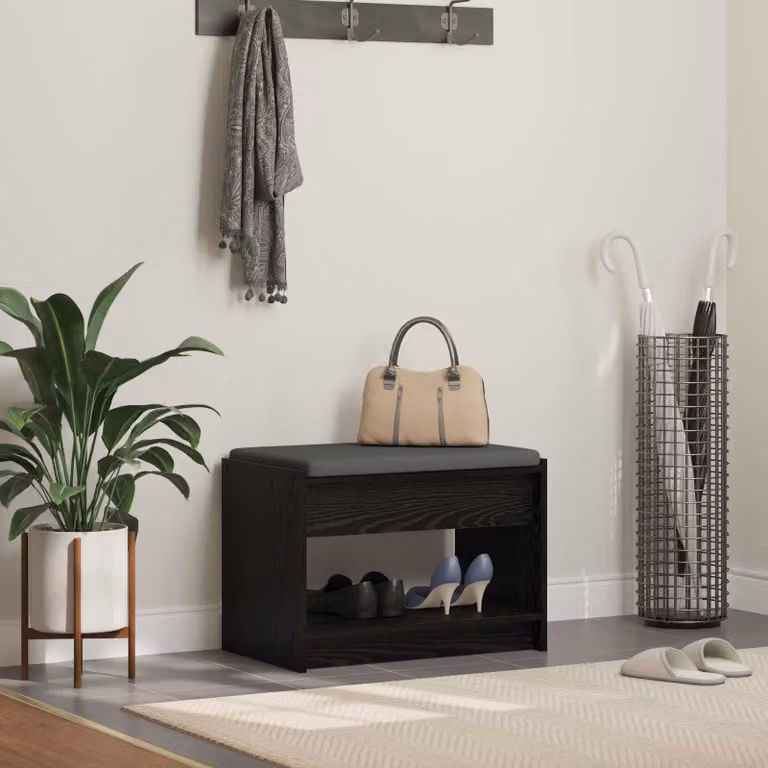 Panca porta scarpe moderna vidaXL in legno rovere nero L: 63 cm, P: 38 cm, H: 45 cm