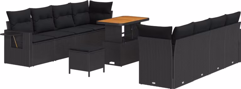 Set Divano da Giardino con cuscino 11 pcs Nero Poly Rattan