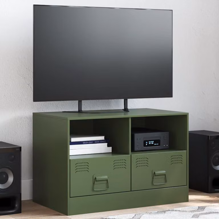 Mobile TV vidaXL in acciaio verde oliva L: 67 cm, P: 39 cm, H: 44 cm