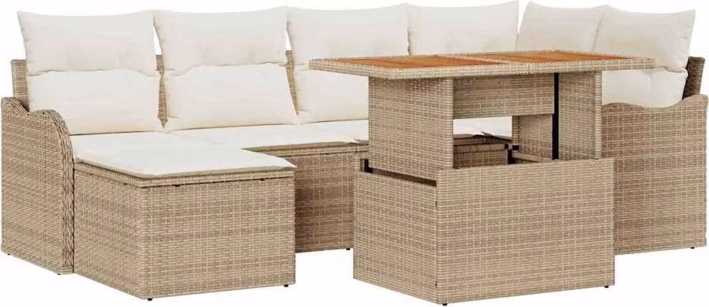 Set Divano da Giardino 7 pcs Beige Poly Rattan