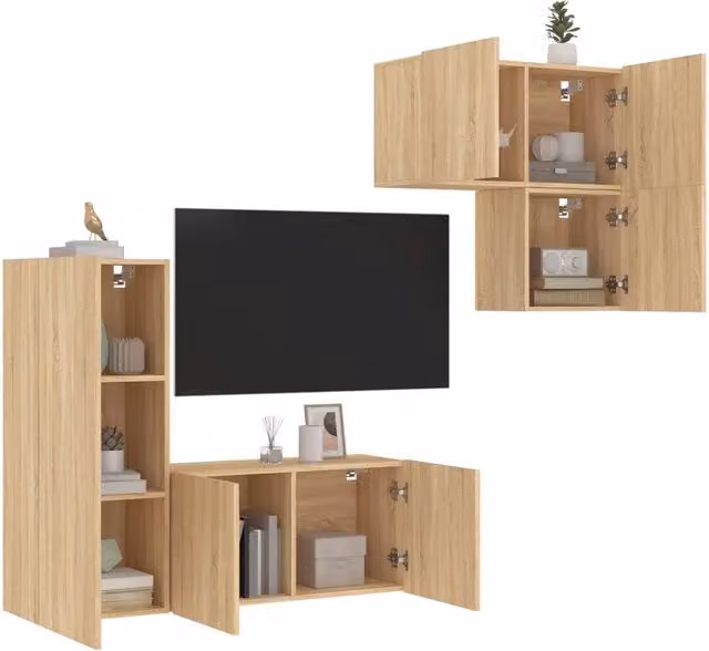 Mobili TV a Muro 4pz-Set di 4 Credenza per TV sospesa Rovere Sonoma in Legno Multistrato 921133