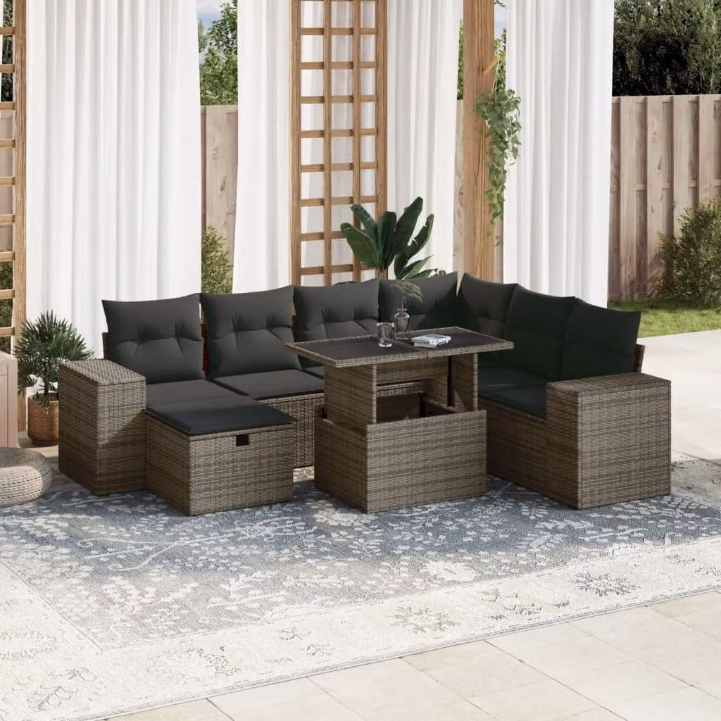 vidaXL Set Divano da Giardino a L 8 pz in Polyrattan Grigio con Cuscini e Tavolino