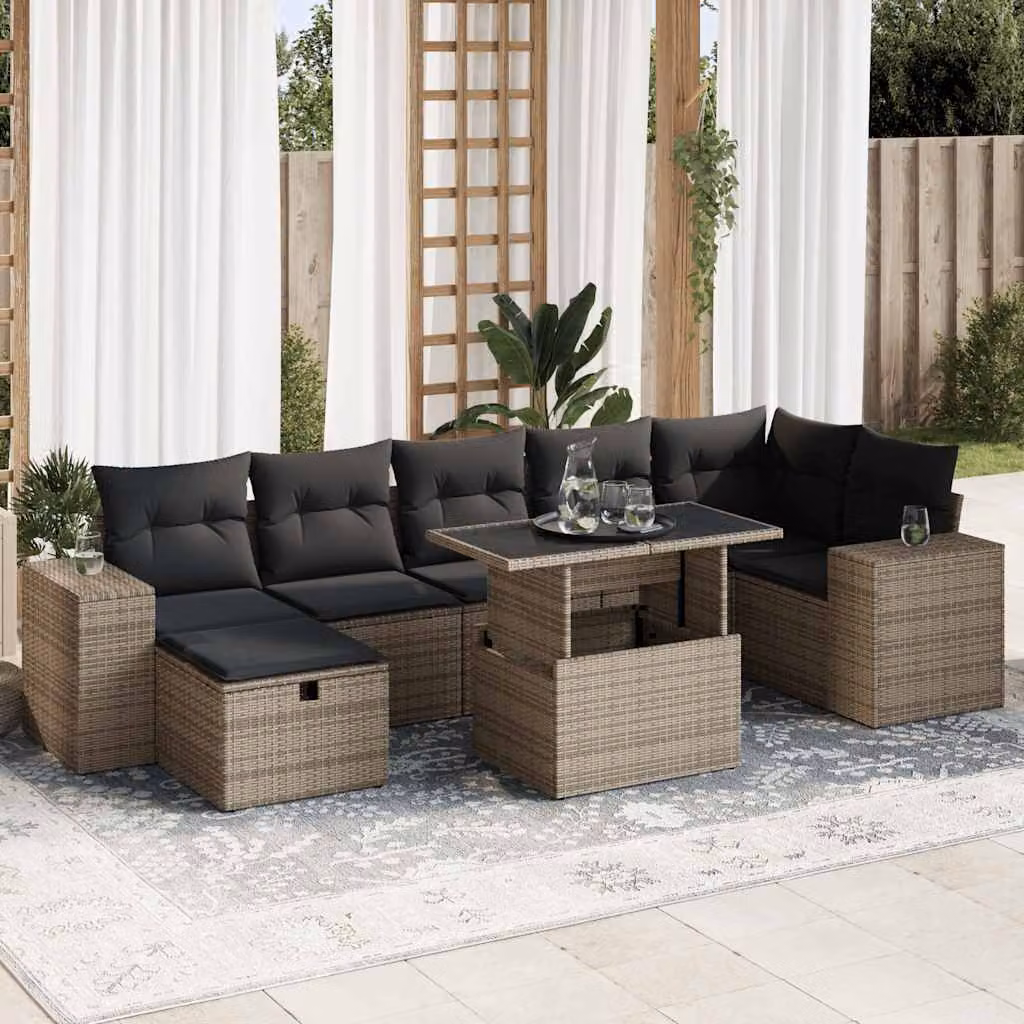 Set Divano da Giardino vidaXL 5 pz in Polyrattan Grigio con Cuscini e Tavolino da Esterno a Forma di L