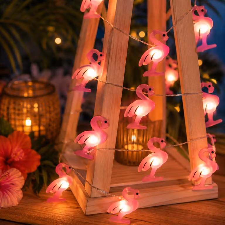 Catena luminosa a forma di fenicottero, 2 metri, 20 LED, filo di rame sottile, alimentazione a batteria