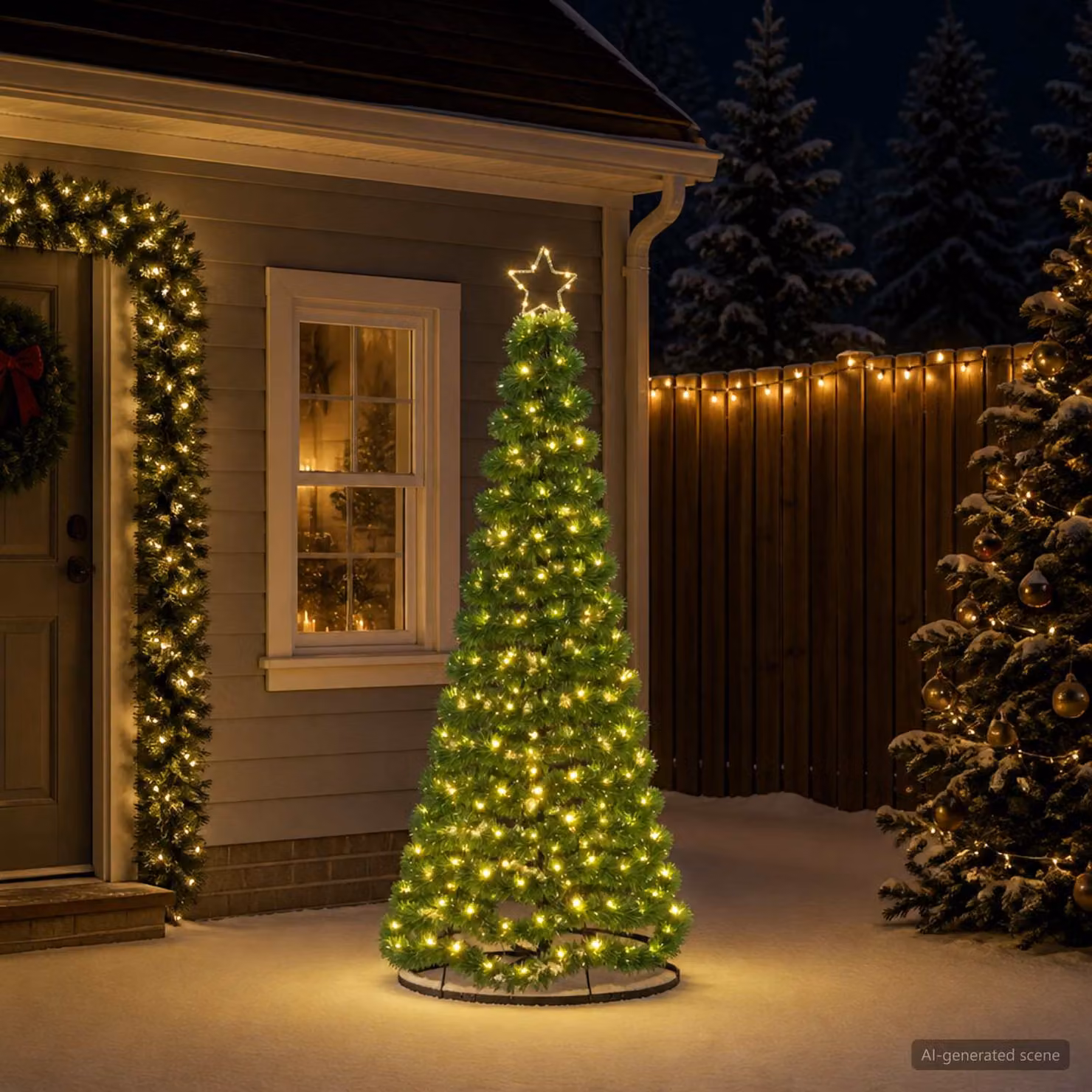 vidaXL Albero di Natale in tinsel con luci LED e base EKENAS 180 cm