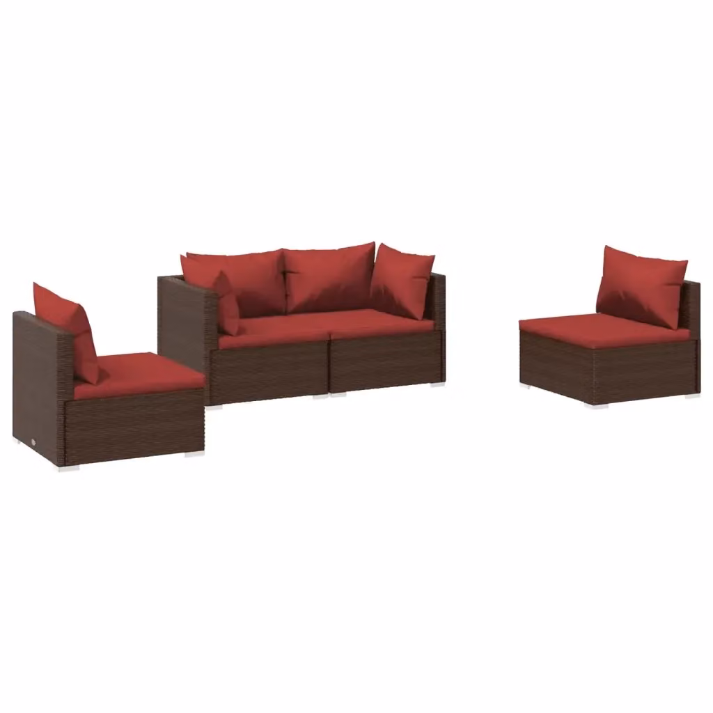 vidaXL Set Divani da Giardino 4 pz in Polyrattan Marrone con Cuscini e Coperture Rimovibili – 2