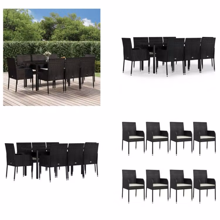 vidaXL Set da pranzo da giardino 9 pezzi con cuscini in poly rattan nero - Set da pranzo da giardino - Set da pranzo da giardino - Set da pranzo da terrazza