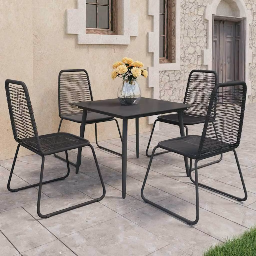 Set da pranzo da giardino moderno vidaXL in rattan e metallo con piano in vetro nero – 1