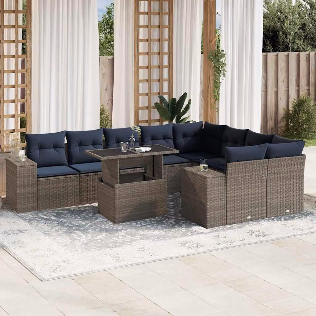 Maison Exclusive - Set divano da giardino 10 pezzi con cuscini, grigio, polyrattan