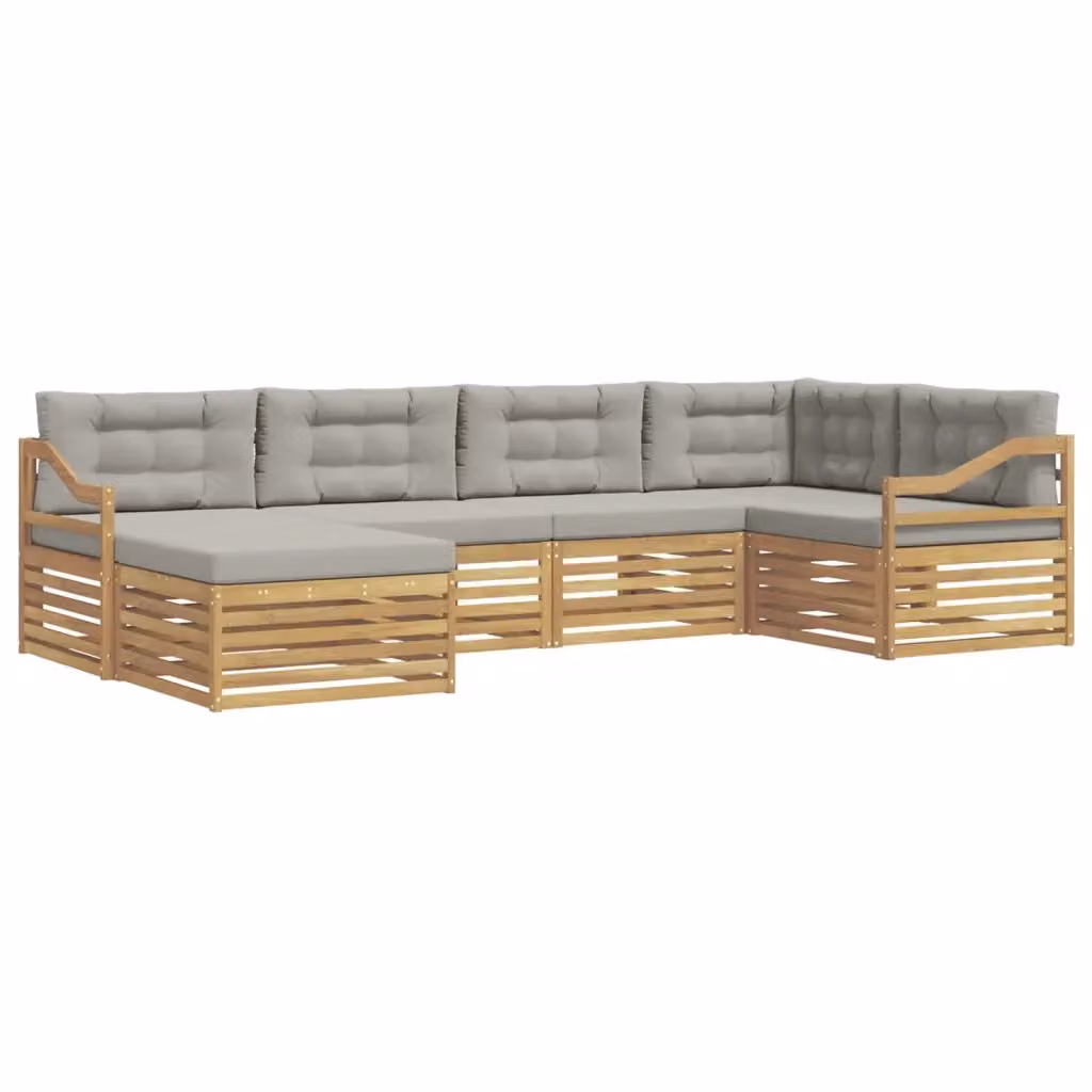 Set di divani da esterno a L con pouf vidaXL in legno di acacia bianco e grigio – 2