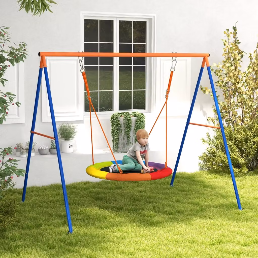 Altalena da Giardino a Nido GIORDANOSHOP per 1-2 Bambini in Metallo e Tessuto Multicolore L/P/H: 196 x 172 x 180 cm – 2