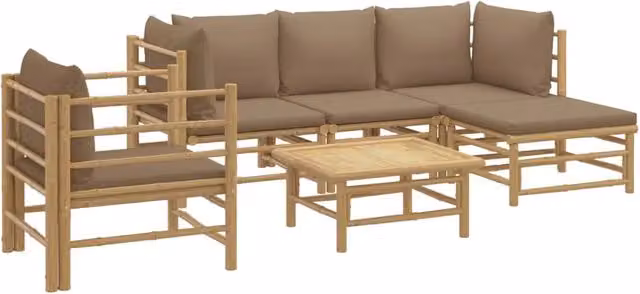 Set di mobili da giardino Outsunny in bambù con 6 pezzi e cuscini beige color tortora