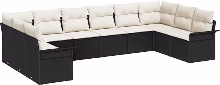 Set Divano da Giardino con archiviazione 10 pcs Nero polyrattan