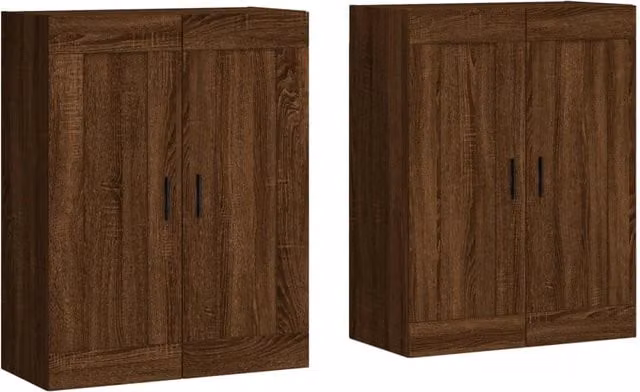 Set di 2 pensili moderni HELLOSHOP26 in legno composito e metallo, colore marrone, con ante a battente, L/P/H: 69,5 x 34 x 90 cm – 1