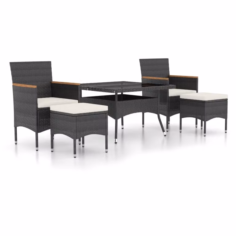Set Pranzo da Giardino 5 pz Polyrattan e Vetro Temperato Nero