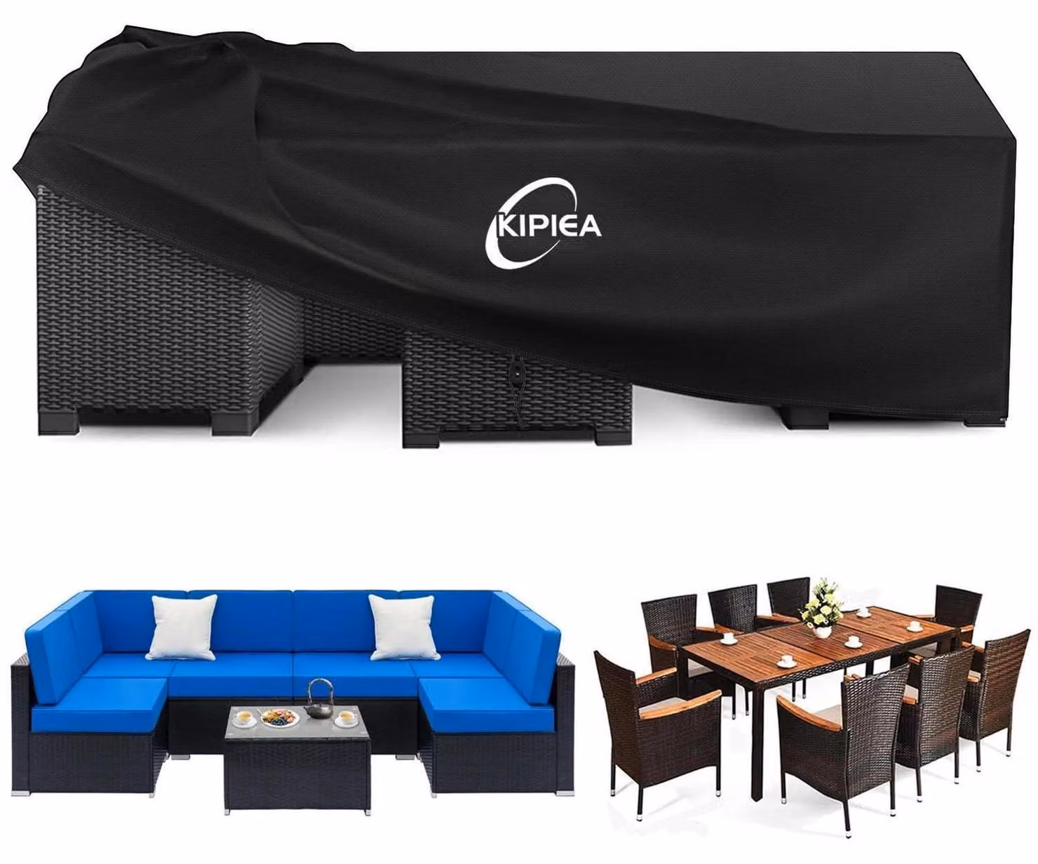 Copertura impermeabile per mobili da giardino, forma rettangolare, tessuto Oxford 420D, dimensioni 242x162x100 cm
