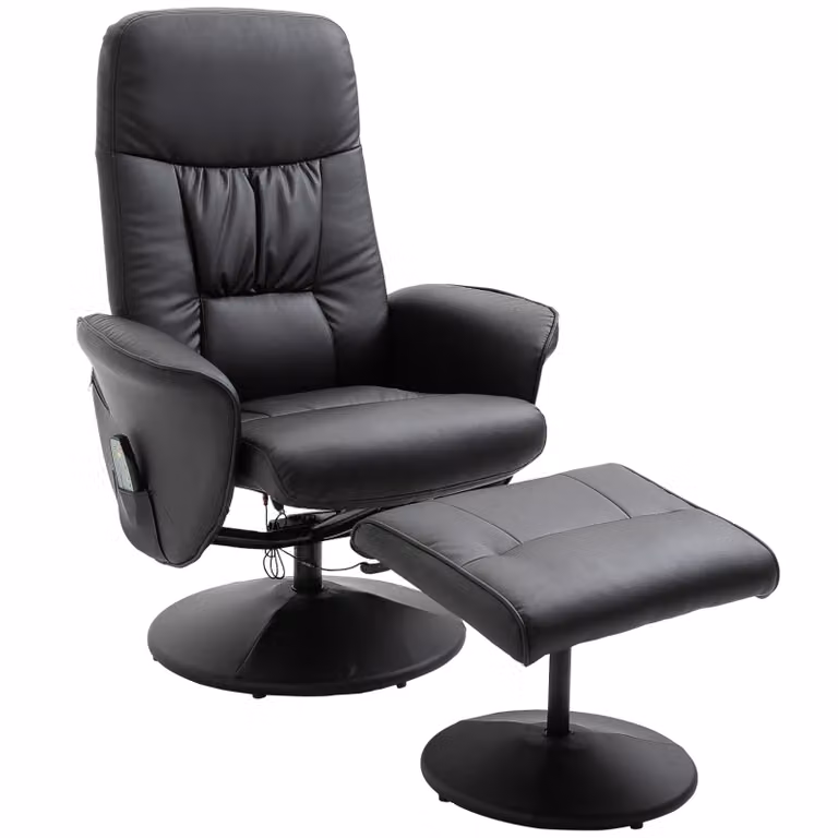 Fortuna Lai Poltrona relax Poltrona TV Poltrona massaggiante con poggiapiedi Vano portaoggetti con 10 punti di vibrazione Pelle finta nera 76 x 81 x 105 cm