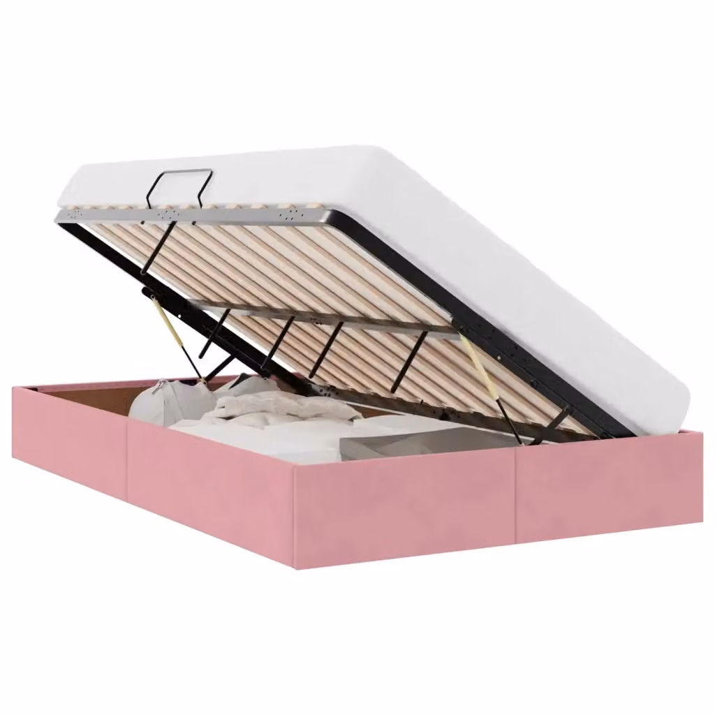 Letto ottomano con contenitore vidaXL in velluto rosa L 120 x P 200 cm – 2