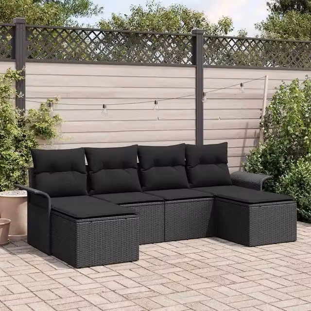 Set Divano da Giardino 6 pz Nero polyrattan 3345473