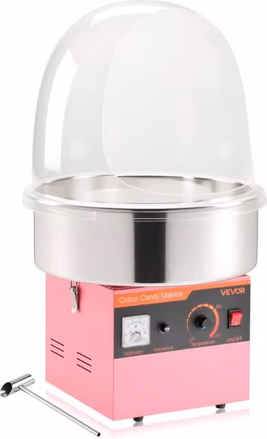 Macchina per zucchero filato elettrica 1000W KB-38 con coperchio ciotola inox rosa facile da usare per feste