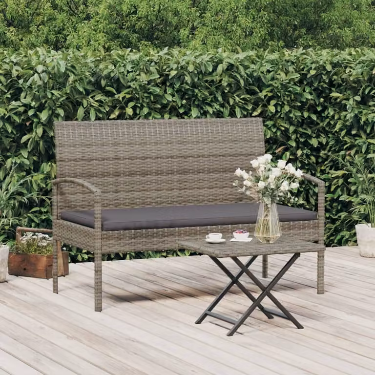 The Living Store Panca da giardino con cuscini Grigio 105 cm Poly Rattan