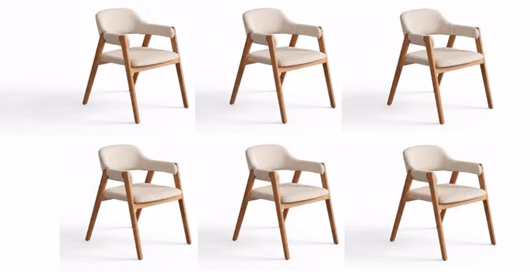 Sedie da pranzo moderne, beige, eleganti, con braccioli, in legno e imbottite