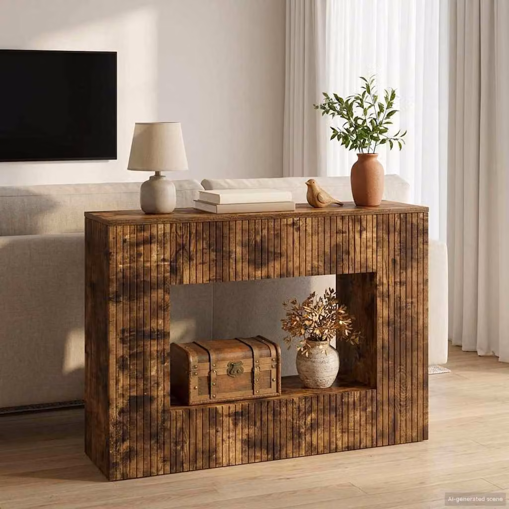 vidaXL Tavolo consolle moderno in legno color quercia affumicata L: 101 cm, P: 29 cm, H: 74 cm