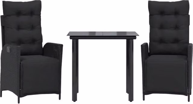 Set da Pranzo da Giardino 3 pz | Set Salotto da Giardino con Cuscini Nero in Polyrattan