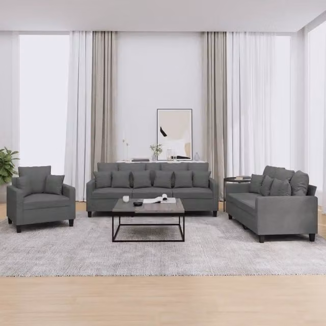 Set di Divani 3 pz con Cuscini Grigio Scuro in Tessuto 3201633