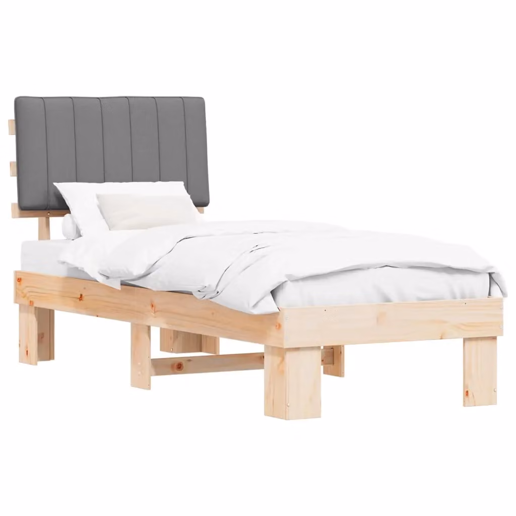 Letto moderno vidaXL con testiera rivestita in tessuto grigio e struttura in legno di pino L: 190 cm, P: 78 cm, H: 93 cm – 2