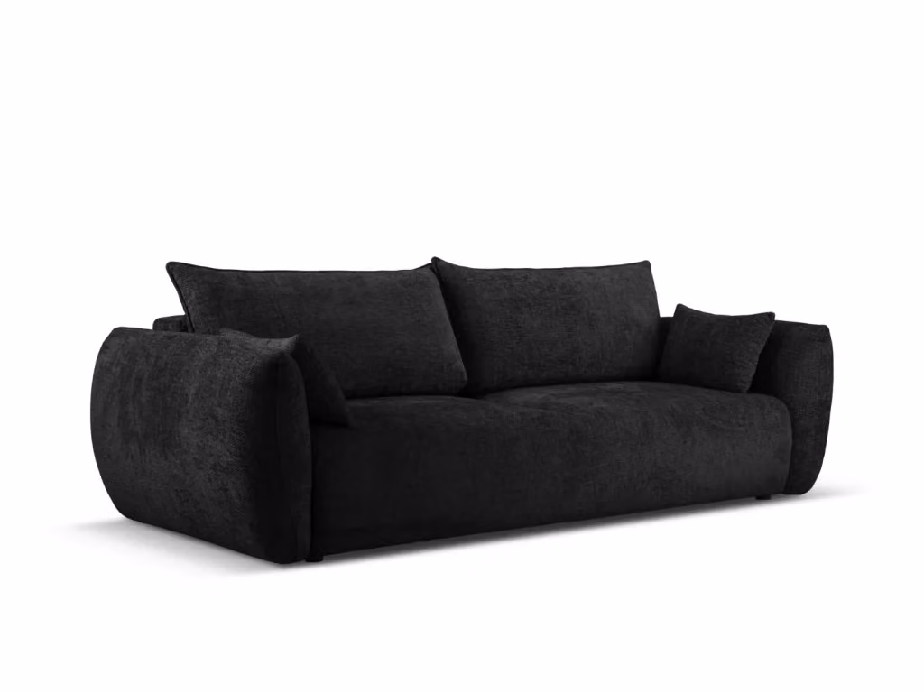 Divano convertibile con contenitore Matera Cosmopolitan Design a 3 posti in ciniglia nero con funzione letto L/P/H: 240 x 108 x 86 cm e misura letto 140 x 190 cm – 2
