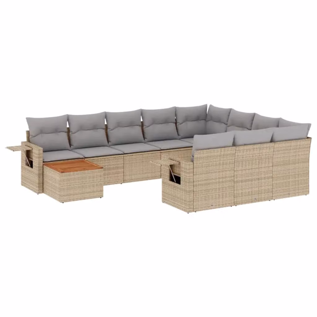 vidaXL Set Divani da Giardino 11 pz in Polyrattan con Cuscini Beige e Tavolino da Esterno – 2