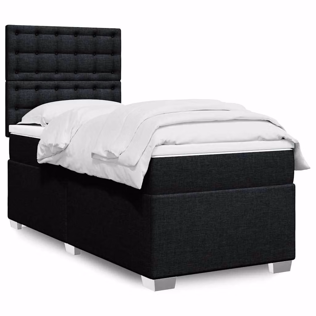 vidaXL Letto Ibrido con Materasso in Tessuto Nero e Bianco L/P/H: 90 x 190 cm – 1